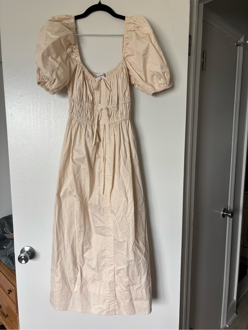 En Saison Cream Off-Shoulder Tie-Front Maxi Dress